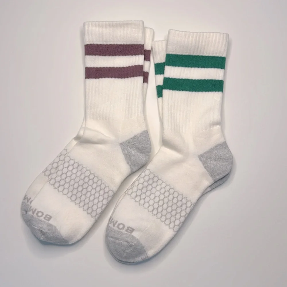 Bombas New 2 pair Vintage Stripe Half Calf Socks Large White Green Burgundy